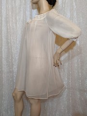 Vintage Peignoir Double Chiffon Bowtie Dressing Gown Babydoll Style Robe S-M