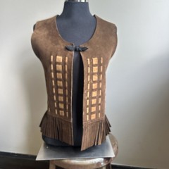 Vintage 70s Suede Leather Fringe Vest M Unisex Western Festival Made In Spain