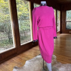 Vintage 80s Jennifer Roberts Barbie Pink Wool Knit Dress Size 6 St John Style