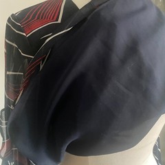 VTG Secret Navy Red Swirl Sheer Blouse – Bell Frill Ruffle Sleeve – L – USA