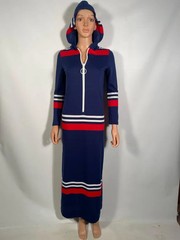 1960s/70s Mod Color Block Dress With O Ring Zipper And Hood Size XS/S