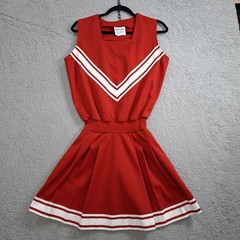 Vtg 60s 70s Cheerleading Dress 38R/9 Cosplay Majorette Red White Chevron Unlined