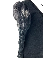 Nuance Vtg 80s Size 11 Sheer Sleeved Lace Up Beaded Fringe Goth Flapper Dress