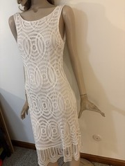 Vintage Y2K NWT Cache White Lace Crochet Midi Dress – Boho Sheath Overlay Dress