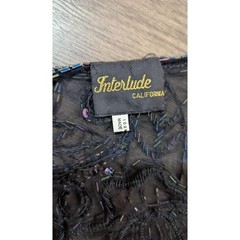 vintage Interlude California Beaded wrap Shawl Iridescent Black Mesh Tie Front