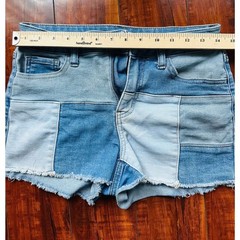 SO Bohemian Patchwork Multiple Denim Panels High Waist Raw Hem Shorts Jr. 9/29