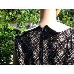 True Vintage 70s Plaid Dress XL 16 18 Dark Academia White Contrast Collar