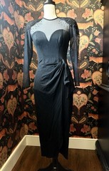 Vintage Cache Tadashi Dress Mesh Top Rhinestone Black Fitted 80s 90s Small