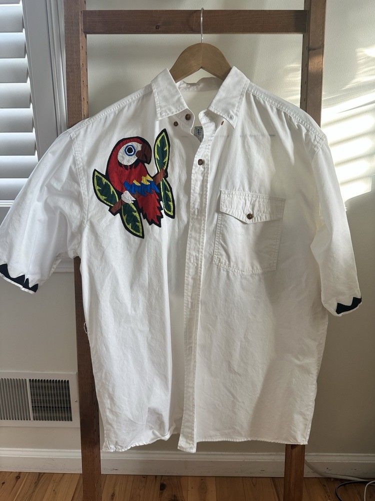 Vintage 80’s Tropical Animal Patchwork Button-Up Medium Rain Forest Puerto Rico