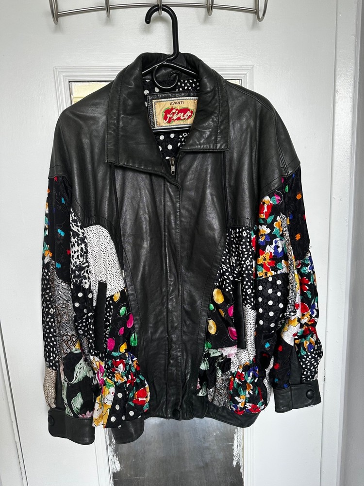 Vintage 80s/90s Patchwork Leather Jacket – Womens – Unique Statement Piece
