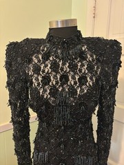 Vintage Oleg Cassini Black Tie Beaded Illusion Gown W/Trumpet Skirt. Size 6 EUC
