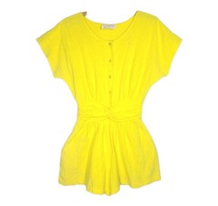 Vtg 80s Cotton Playsuit Crepe Romper Fluoro Yellow Jumpsuit Elastic Waist Ooak