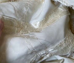 VTG 50s 60s Floral Lace Wedding Dress 34″ Bust 4 6 Full Skirt Off the Shoulder