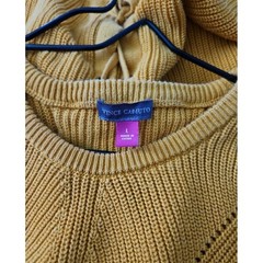 Vince Camuto Mustard Yellow Knit Sweater Large Lace Back Pointelle Cottagecore
