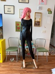 🖤 Vtg 80s Wet Seal Wet Look Spandex Zip Front Catsuit Matrix Jumpsuit M