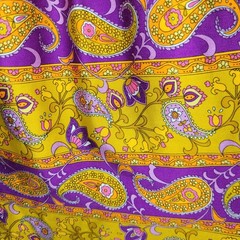Psychedelic Purple Orange Yellow Paisley 70’s Button Up Maxi Bark Cloth Skirt