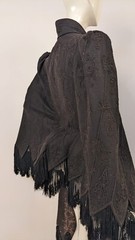 FANCIFUL VICTORIAN 1870’S BUSTLE BACK CAPE W RICH SOUTACHE + FRINGE ADORNMENT