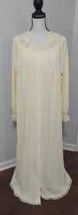 VTG Shadow Line Peignoir Set Gown & Robe Butter Yellow Rose Buds Lace Maxi M 70s