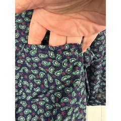Vintage Paisley Shirtwaist Midi Dress Retro Boho Dark Academia Navy Teal Poly M