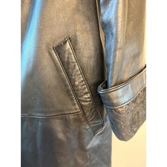 G-III Vintage Black Leather Trench Coat Paisley Tapestry Shawl Collar Medium