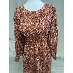 BB Dakota ‘Wild in Style’ Rust Cheetah Smocked Waist Dress Boho Cottagecore