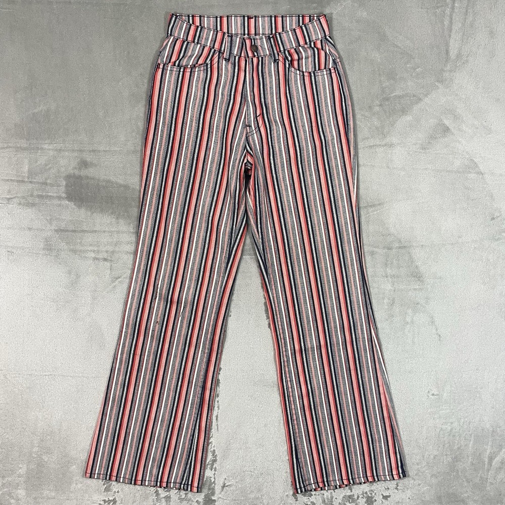Vtg 70s Levis For Gals Big E Sta-Prest Striped Bell Bottom Pants Pink 26×30