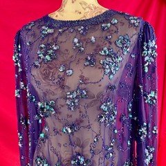 Sequin Beaded Sheer Purple Tunic Top XL Vintage Y2K Lillie Rubin Glam Party