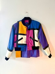 Vintage Global Identities 100% Leather Colorblock Matching Jacket Skirt Set