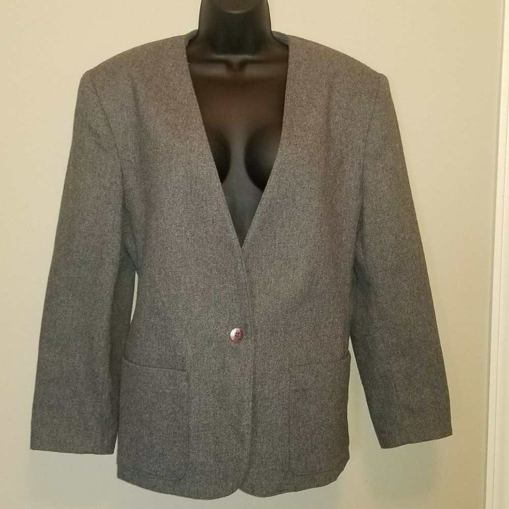 Vintage Womens RRRRUSS Gray Blazer Jacket USA Made ILGWU Union Label Size 14