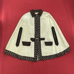Vintage 60s Cape Poncho 2 Tone Brown Suede Leather Perforated Floral Hippy