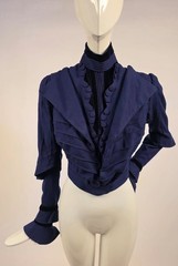 HIGH TAILORED VICTORIAN 1890’S PLEAT BLUE CASHMERE BODICE W LAYERED BELL CUFFS