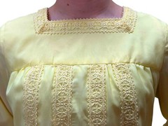 Sz S~Sm M Vtg 60s MOD Mini Dress Lined Yellow Crepe Crochet Lace TrimYoke AnR Jr