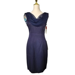 Laura Winston Navy Beaded Chiffon Dress Union Made USA NWT Rare Size 8