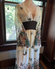 Vtg 60/70 Prairie Bohemian Semi Sheer Lace Gunne Sax Style Flare Sleeves Dress S
