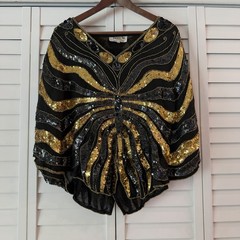 Swee Lo Vintage Hand-Beaded Silk Butterfly Cape Top Size L
