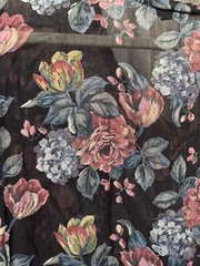 Vintage Nostalgia Dress Black Floral L Long Sleeve Button Ruffled Semi-Sheer