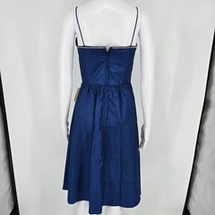 Vintage 1970s Navy Blue Rhinestone Trim Spaghetti Strap Party Dress (XS)