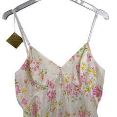NWT Vintage 1960s Satin de Lys Silk Blend Floral Slip Dress M Cottage Made USA
