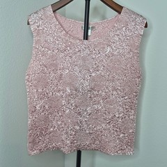 Rafael Essential Vintage 90s Popcorn Crinkle Sequin Tank Top Pink Sleeveless S