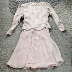 Vintage In The Mood Two Piece Dress & Jacquard Jacket Set Pink 16