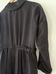 Antique Victorian Wool Crepe Full Length Winter Wrapper Dress/Duster Mourning M