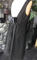 60s Vtg Black Lace Mini Dress Plunging Back Bow Train Cocktail Evening Cruise L