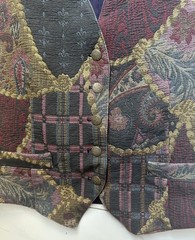 Vtg English Old Money Tapestry Patched Tassel Motif Button Vest Equestrain Sz L