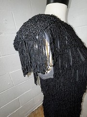 Vintage Fabrice New York Couture 20s Revival Flapper Dress Black Beaded Silk Med