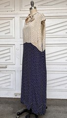 Vintage 1930s White & Navy Blue Polka Dot Crepe Silk Shift Dress Pussy Bow Tie