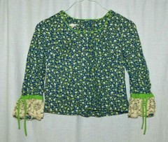 1970s Carol Ann of California Blue Green White Flower Hippy Blouse Top Size 9