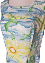 Vtg POMARE Tahiti Hawaii Maxi Dress Sleeveless Sunset Blue Green Yellow sz L
