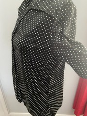 Vintage Frank Lee for California Long Sleeve Black with White Dot Blouse Large