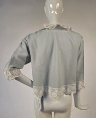 ROMANTIC 1960’S BABY BLUE WOOL JACKET W WHITE VALENCIENNES LACE TRIM