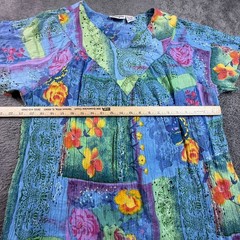 Vintage Loungees Shift Dress Tile Watercolor Art Floral Womens XL Short Sleeve